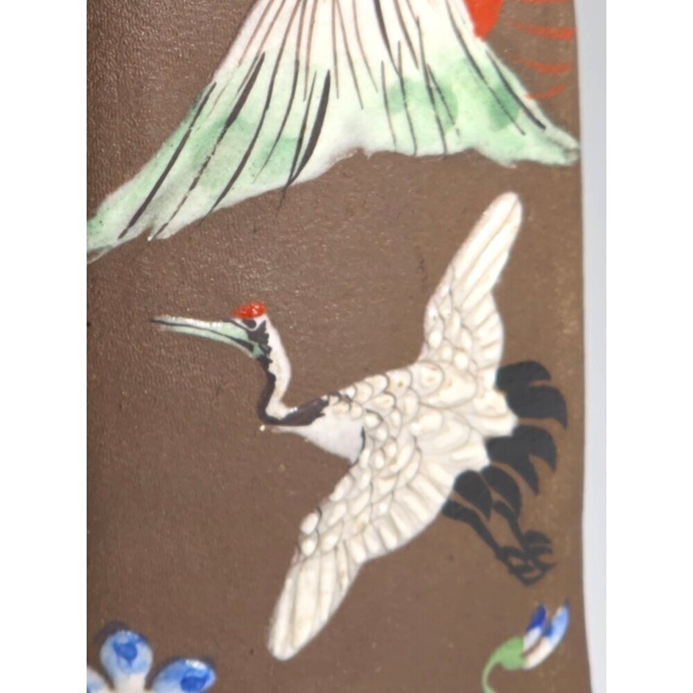 Elegant Banko Ware MEIJI Era Japanese Hand Painted Bottle Crane Floral Design - Picture 5 of 12